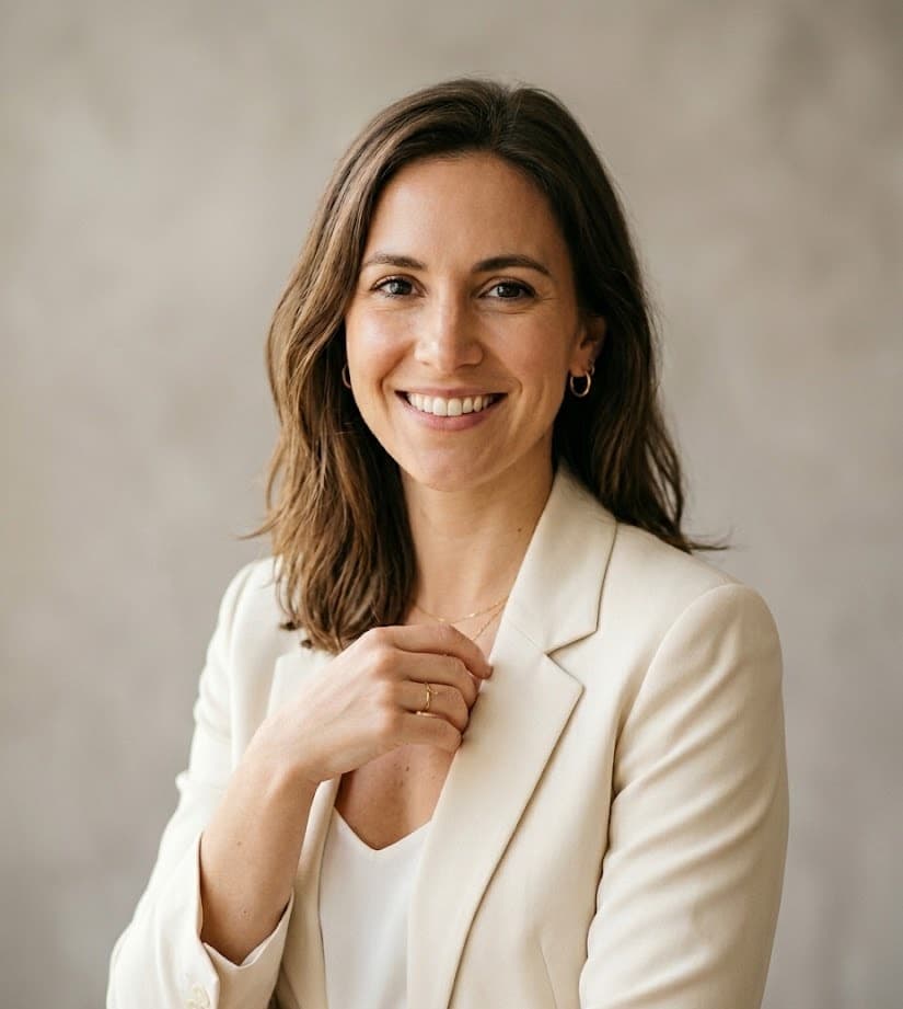 Business-Frau im Cremeblazer — Editorial-Headshot