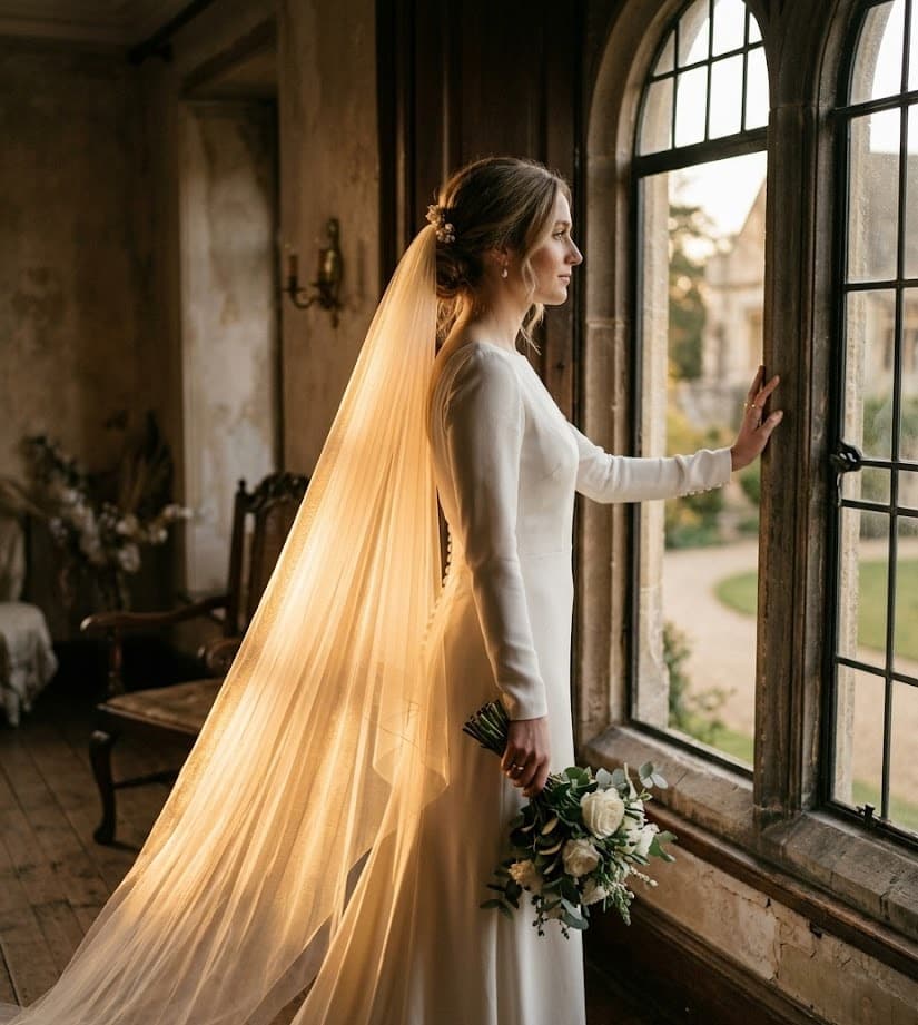 Braut im Schlosspark-Licht